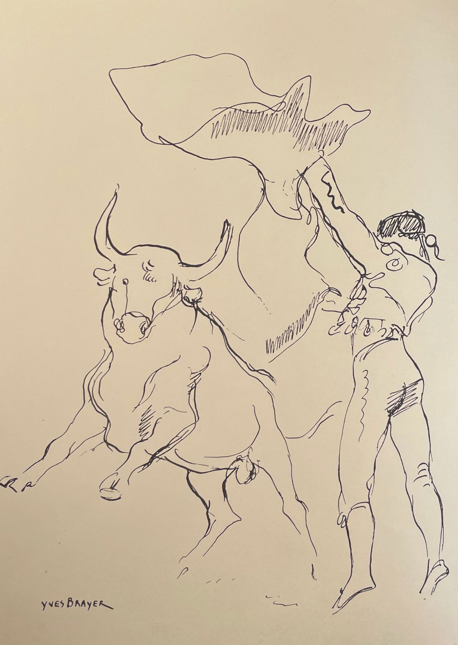 MERIMEE (Prosper).: Lettres de Madrid. Les Combats de Taureaux. Paris, Editions de la Couronne, 1945. In-4, en feuilles, chemise et etui. Ouvrage illustre de 20 planches tauromachiques en noir de Yves Brayer. Tirage a 13