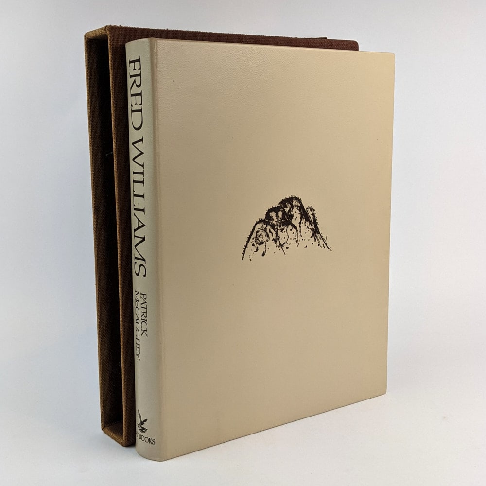 [AUSTRALIAN ART] Fred Williams (Deluxe Edition): Patrick McCaughey Fred Williams Sydney: Bay Books, 1980.Deluxe Edition. Signed by the Artist.32.5cm x 25cm. 340 pages, illustrations, many colour, some folding. Full cream leather, brown lettering and