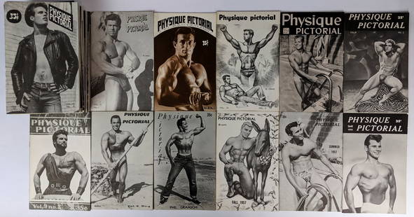 [LGBTQ, EROTICA] Bob Mizer: Physique Pictorial: A substantial run of the most popular of beefcake magazines, Physique Pictorial, produced by Bob Mizer's AMG. Early issues feature scantily clad athletic men in fitness poses together with homoerotic