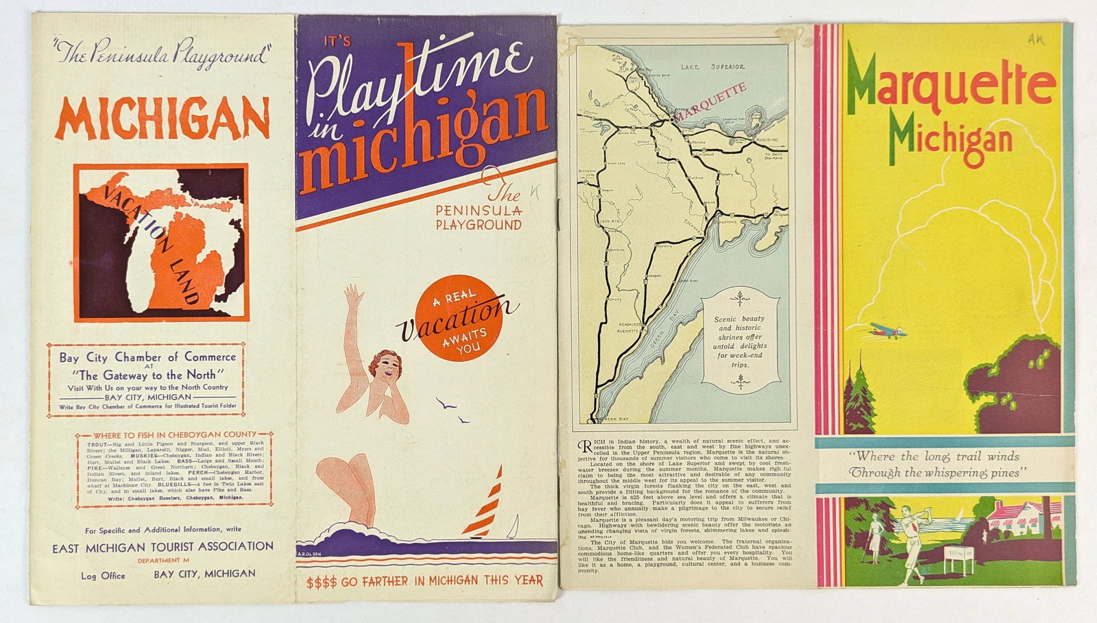 Michigan: Collection of 20th century United States travel ephemera, maps, and booklets relating to Michigan and Detroit. Some duplicates, in some cases the duplicates are different month/year issues with subtle