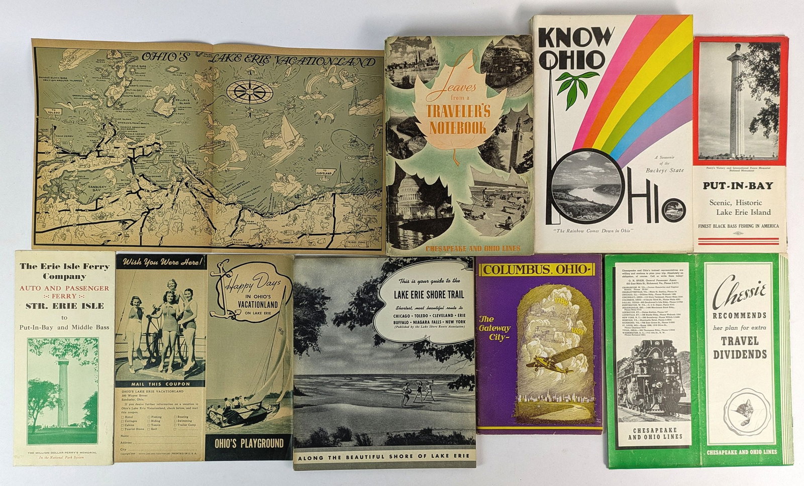 Ohio: Collection of 20th century United States travel ephemera, maps, and booklets relating to Ohio. Some duplicates, in some cases the duplicates are different month/year issues with subtle differences in 