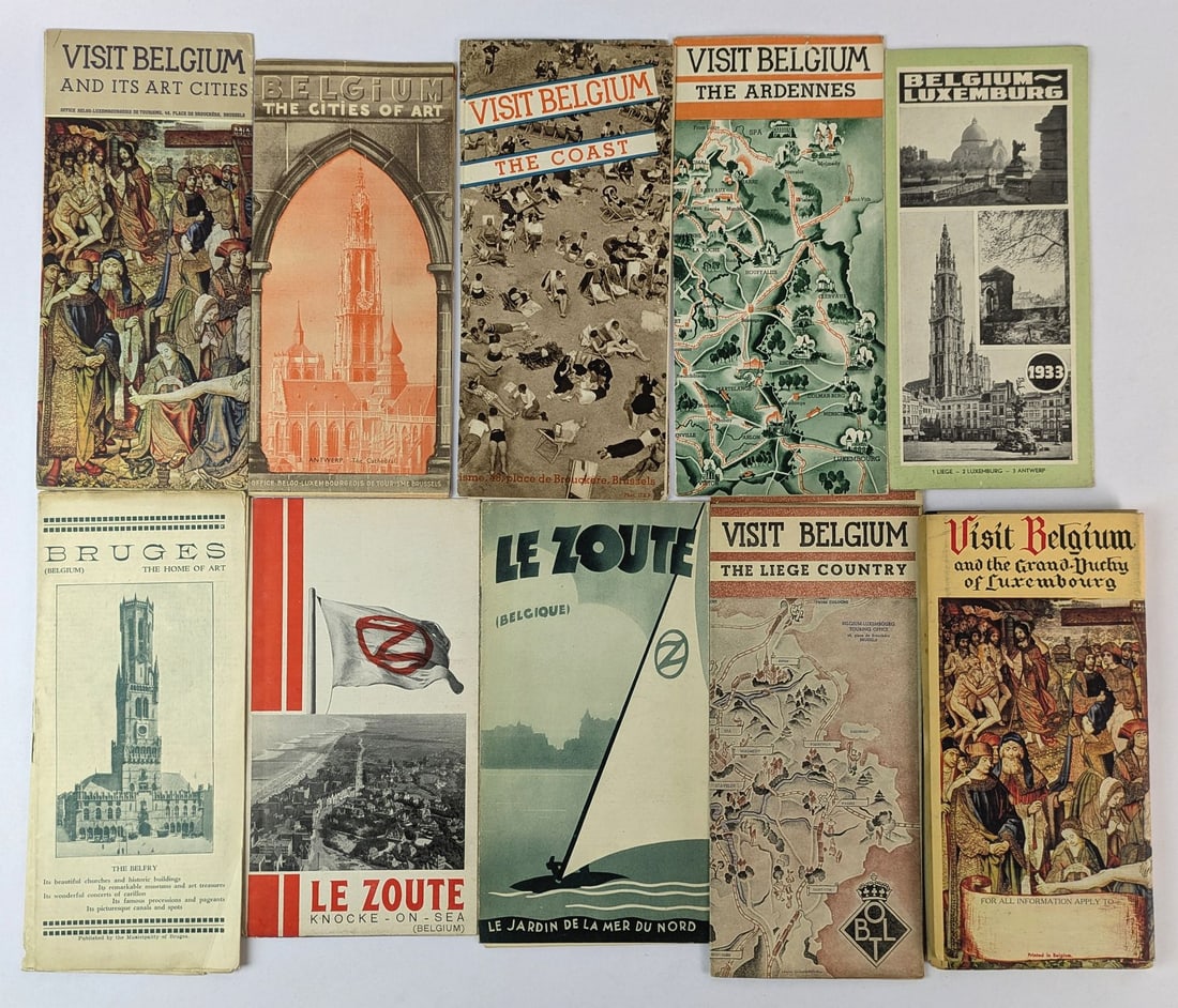 Belgium: Collection of 20th century travel ephemera, maps, and booklets relating to Belgium. Some duplicates, in some cases the duplicates are different month/year issues with subtle differences in text or ima
