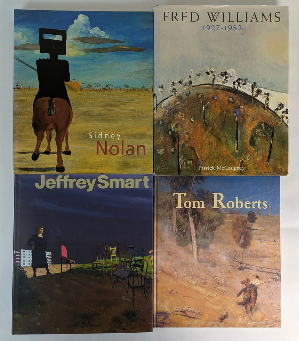Australian Art: Australian art collection of 4 books. Sidney Nolan (Art Gallery NSW)Tom Roberts (Art Gallery of South Australia)Fred Williams, 1927-1982 by Patrick McCaugheyJeffrey Smart (Art Gallery NSW) All with fo