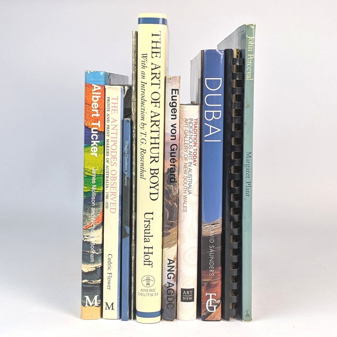[AUSTRALIAN ART] Small Shelf: Small lot of Australian art books including John Perceval, Eugen von Guerard, Arthur Boyd, Albert Tucker, and others. Minor to moderate general wear. 8.4kg
