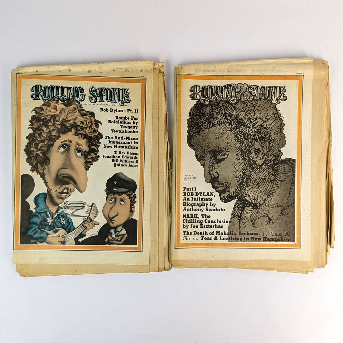 Bob Dylan: Rolling Stone 103 & 104, March, 1972: Rolling Stone Issue No. 103 and 104, March 2 & 16, 1972, comprising the complete two parts of Anthony Scaduto: Bob Dylan, An Intimate Biography Also includes Hunter S. Thompson: Fear & Loathing in New