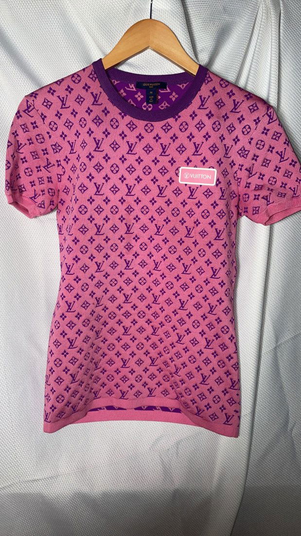 Louis Vuitton Crew Neck Monogram Silk Nylon Street Style Logo T-Shirt Size: Medium (1 of 3)
