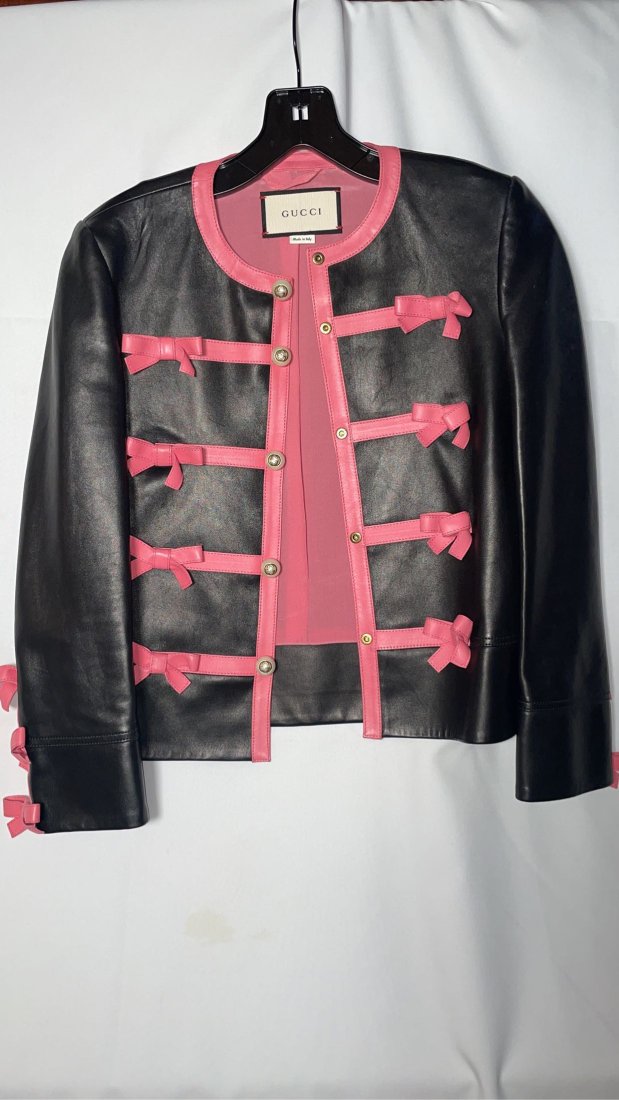 Gucci Leather Colorblock Pattern Evening Jacket Italian Size 38 (1 of 3)