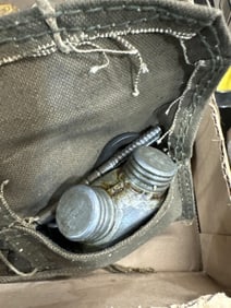 Vintage gun oil cans n canvas holders