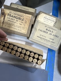 Long gun ammo .30 cal in metal ammo box