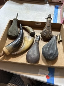 7 vintage powder horns - copper n horn