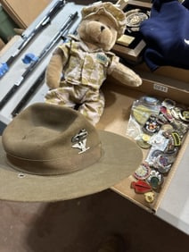 Military lot hat bear medals