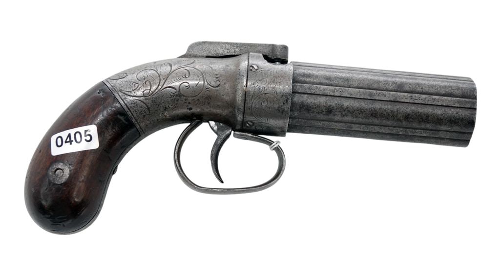 not marked-Model:Antique Pepperbox-not marked-Revo: 2024-00205 - not marked - Model:Antique Pepperbox - Serial #: - nsn - not marked - Revolver - "as is", normal wear and tear, Property being sold is not new! Dents, dings, scratches and other damage ma