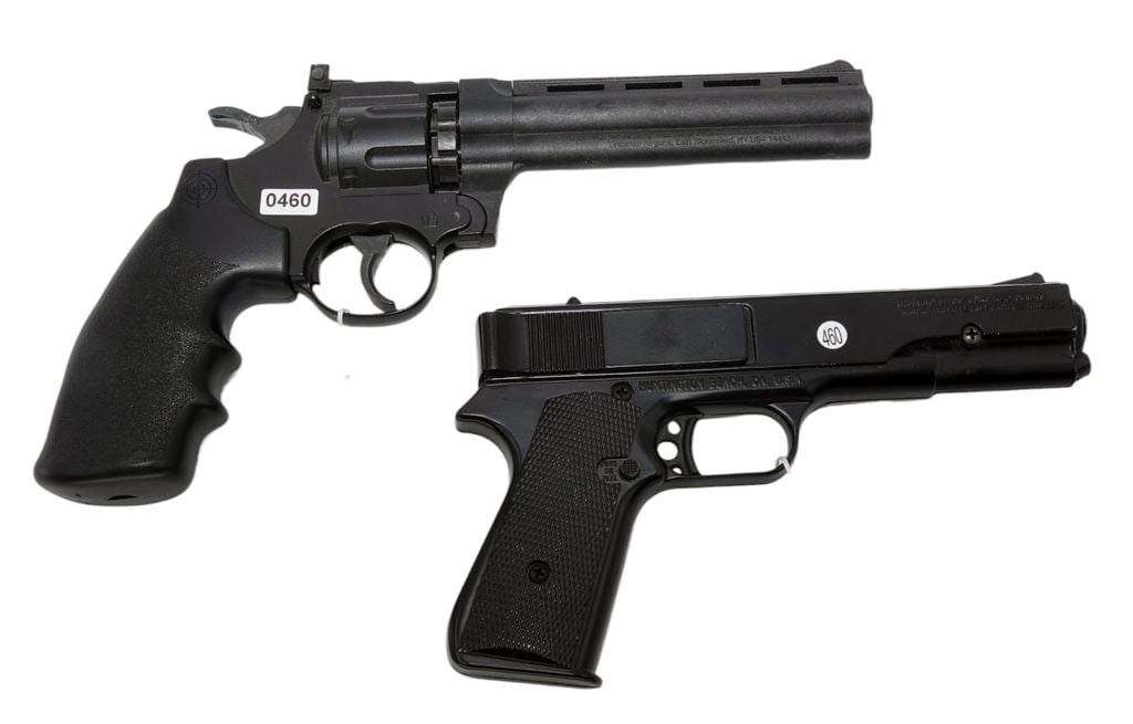 2 Crosman Airguns and 1 Daisy for 1 Money: 2024-00334 - Crosman - Model:357/Repeater/Power Line Model 92 CO2 - Serial #: - nsn/97503626/8G25038 - .177 - Revolver/Pistols - "as is", normal wear and tear, Property being sold is not new! Dents, d