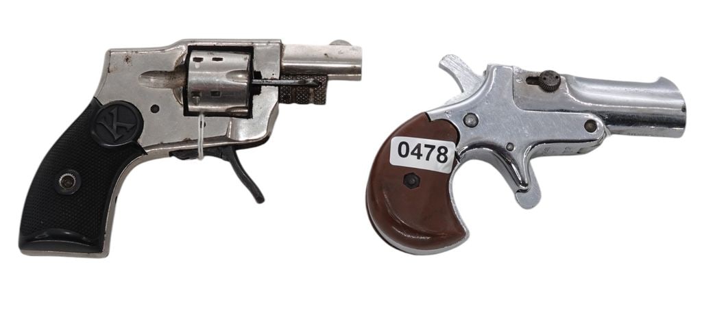 2 Handguns for 1 Money: 2024-00402/2024-00403 - Germany - Model:Derringer/Baby Hammerless - Serial #: - 66303/358 - .22 Long Rifle/.22 - Pistol/Revolver - "as is", normal wear and tear, Property being sold is not new! Dents,