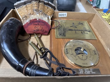 Powder horn fillers thermometer n feathers art