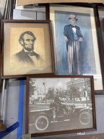 3pc photo art lot Lincoln Uncle Sam n more