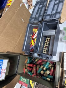 3 ammo boxes filled with mixed shotgun ammo