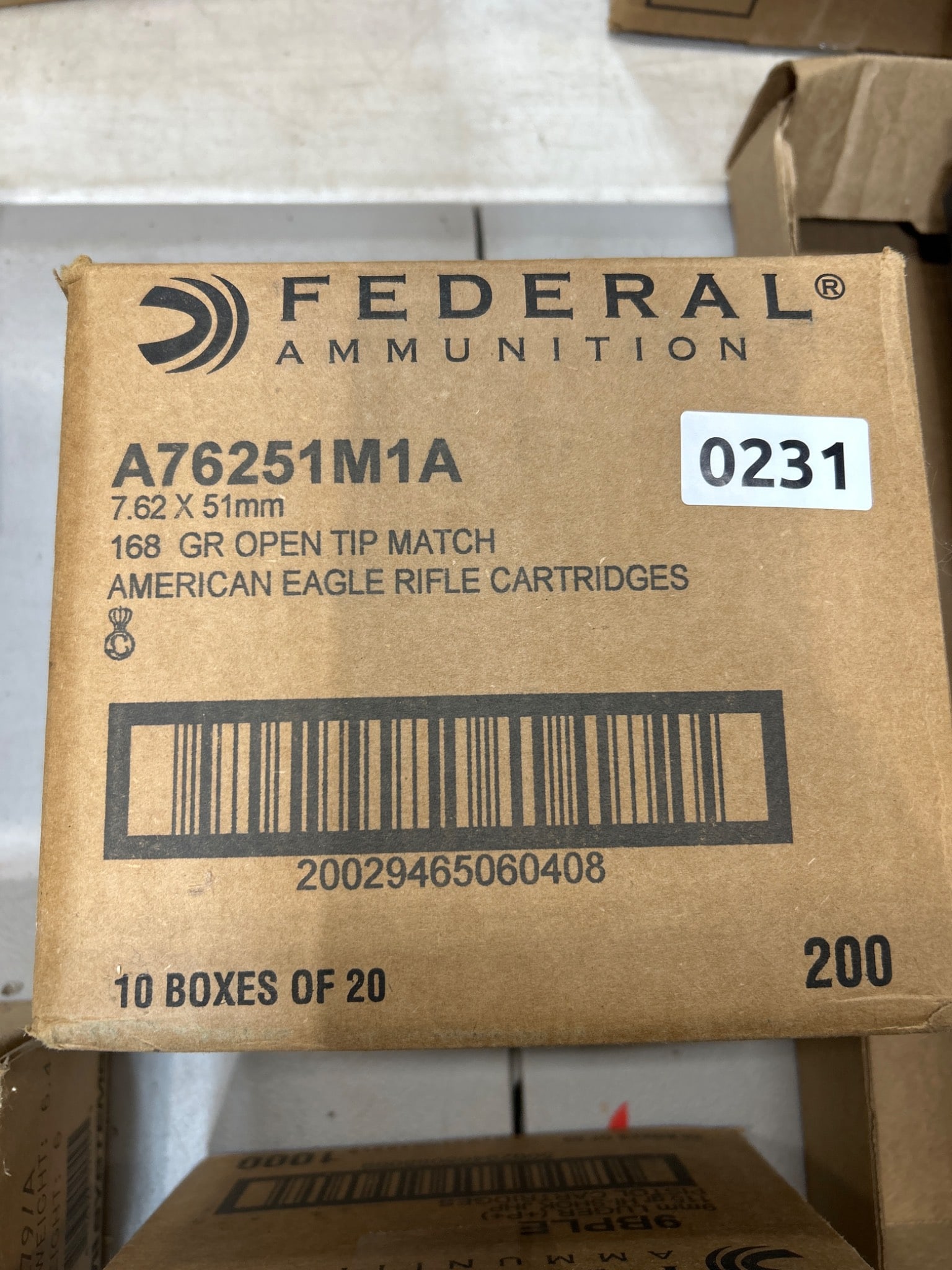 Federal 7.62x51mm Rifle Cartridges: Federal Ammunition American Eagle Rifle Cartridges, model A76251M1A, 168 GR Open Tip Match, quantity 200 (10 boxes of 20). Sold as is where is.The only lots that we in-house pack and ship are firearms