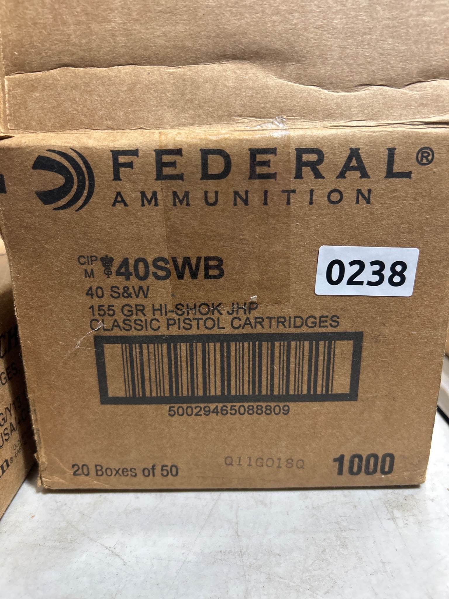 Federal 40 S&W Pistol Ammunition: Federal 40 S&W 155 GR Hi-Shok JHP pistol cartridges. Includes 20 boxes of 50 cartridges each for a total of 1000 rounds. Sold as is where is.The only lots that we in-house pack and ship are firearms. 