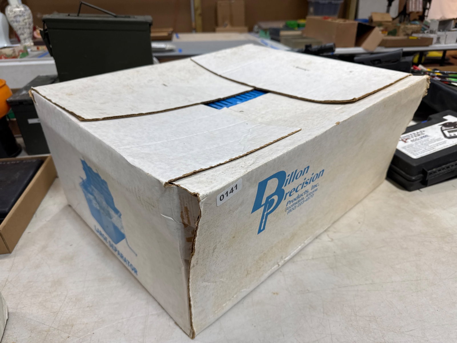 Dillon Precision Large Separator in Box: Dillon Precision Products Large Separator in original packaging. Appears to include all parts. Sold in used condition. All items are sold AS IS, WHERE IS with no warranties or guarantees of any kind; 