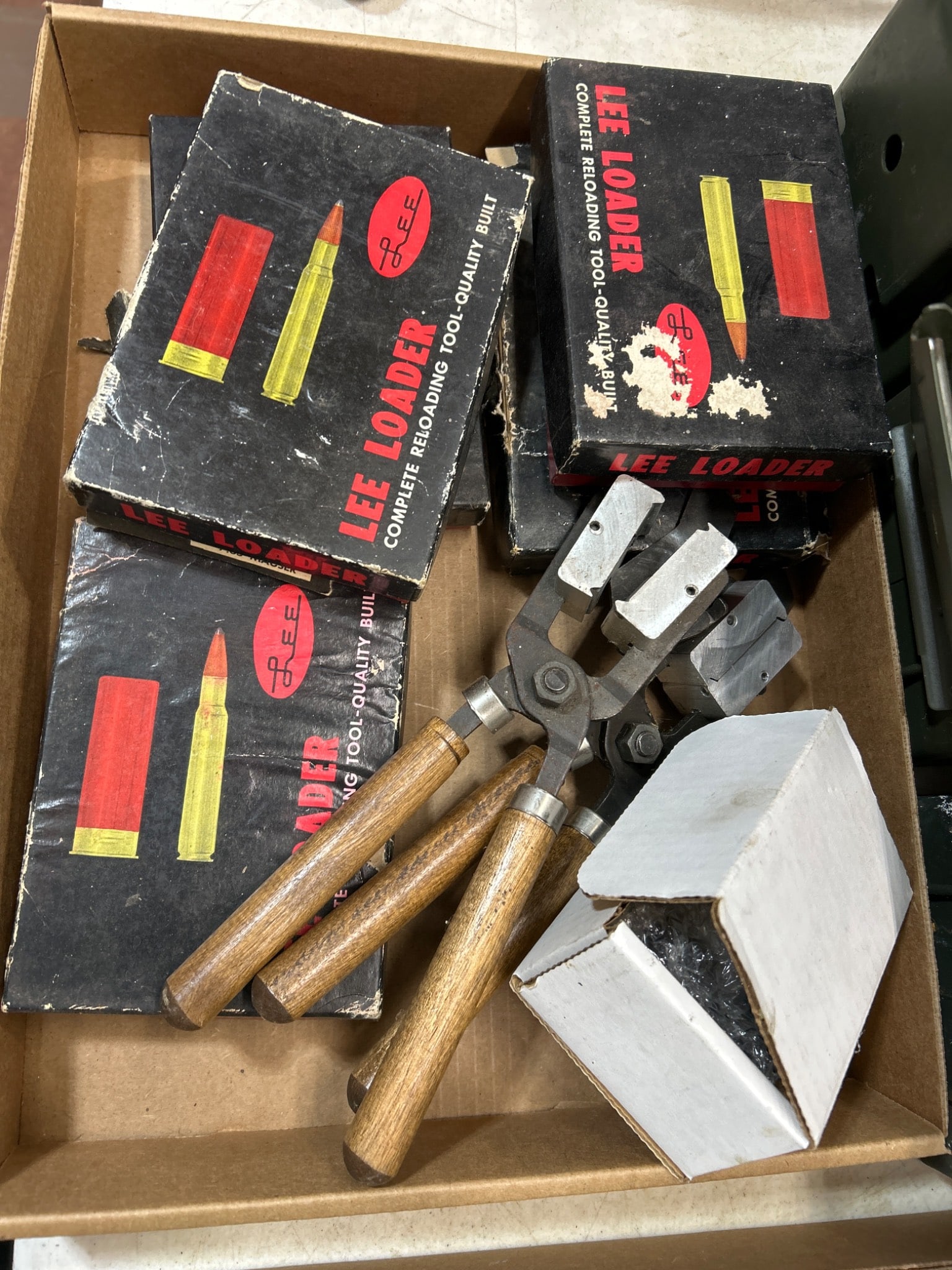 Lee Loader Reloading Tool Set: Lee Loader complete set for rifle cartridges, including tools and accessories. Includes molds, instructions, and multiple boxes for reloading. All items are sold 'AS IS, WHERE IS' with no warranties o