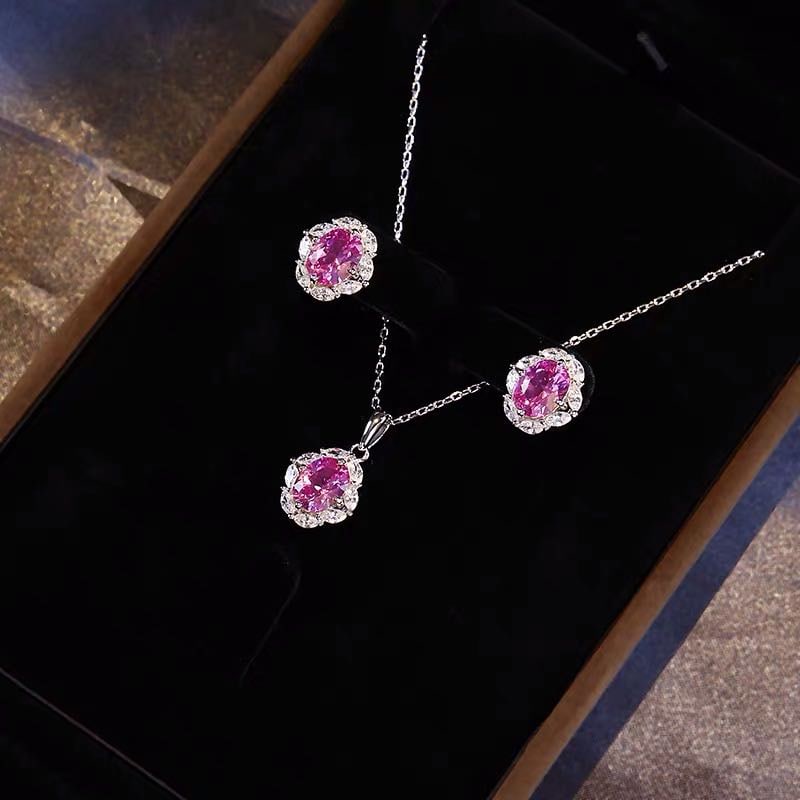 925 Silver Ruby Necklace And Earrings Two-Piece Set (1 of 5)
