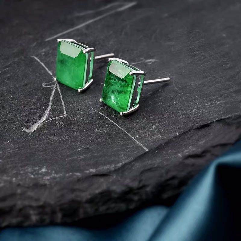 925 Silver Emerald Earrings - 2