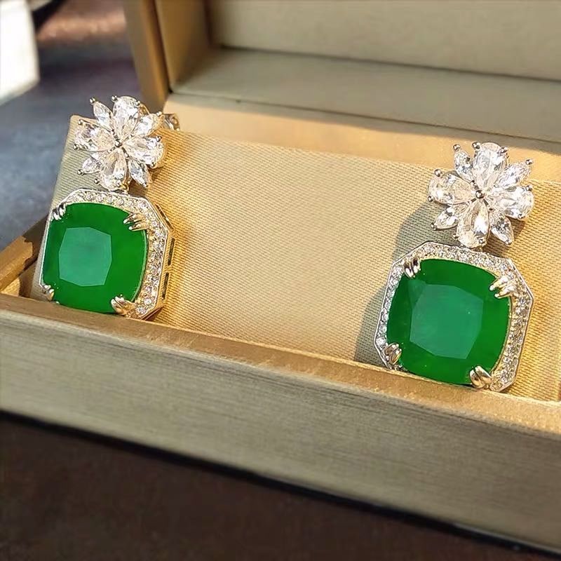 925 Silver Emerald Earrings - 2
