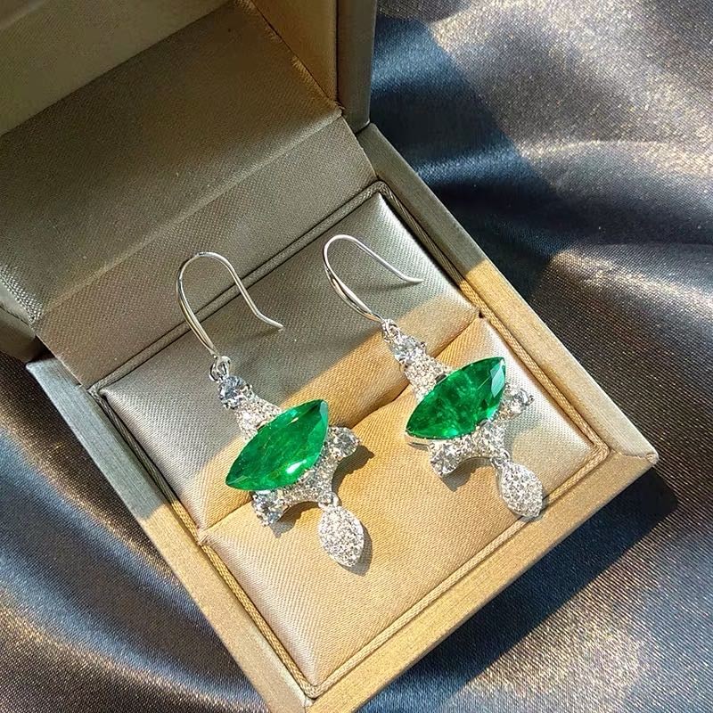 925 Silver Emerald Earrings - 2