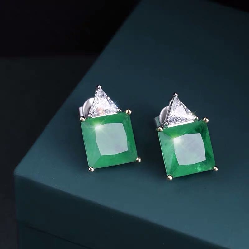 925 Silver Emerald Earrings - 2