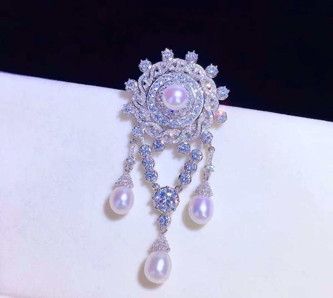 Natural Pearl 925 Silver Brooch (1 of 3)