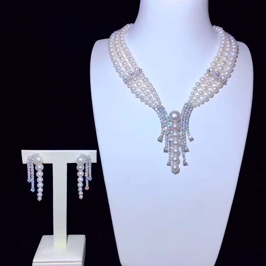 Natural Pearl Necklace 925 Silver Pendant And Earrings Two-Piece Set: Natural Pearl Necklace 925 Silver Pendant And Earrings Two-Piece Set ****** Metal: Natural Pearl / Color: White / Pearl Diameter 10mm, Necklace Length 45mm