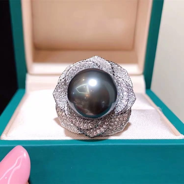 Tahitian Black Pearl 925 Silver Ring (1 of 4)