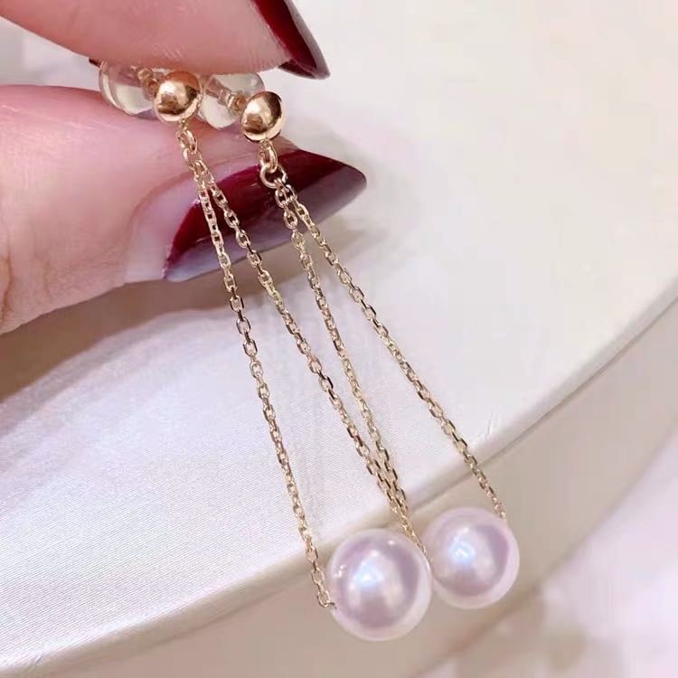 Natural Akoya Pearl 18K Gold Earrings: Natural Akoya Pearl 18K Gold Earrings ****** Metal: Natural Akoya Pearl / Color: Pink / Pearl Diameter 8.5mm