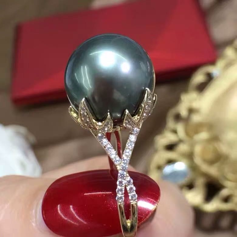 Tahitian Black Pearl 925 Silver Ring: Tahitian Black Pearl 925 Silver Ring ****** Metal: Tahitian Pearl / Color: Black / Pearl Diameter 14mm