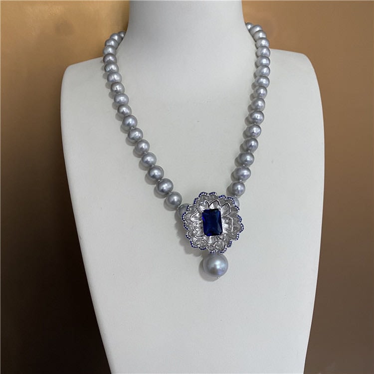 Natural Gray Pearl Necklace 925 Silver Pendant: Natural Gray Pearl Necklace 925 Silver Pendant ****** Metal: Natural Pearl / Color: Gray / Pearl Diameter 10mm, Necklace Length 45mm