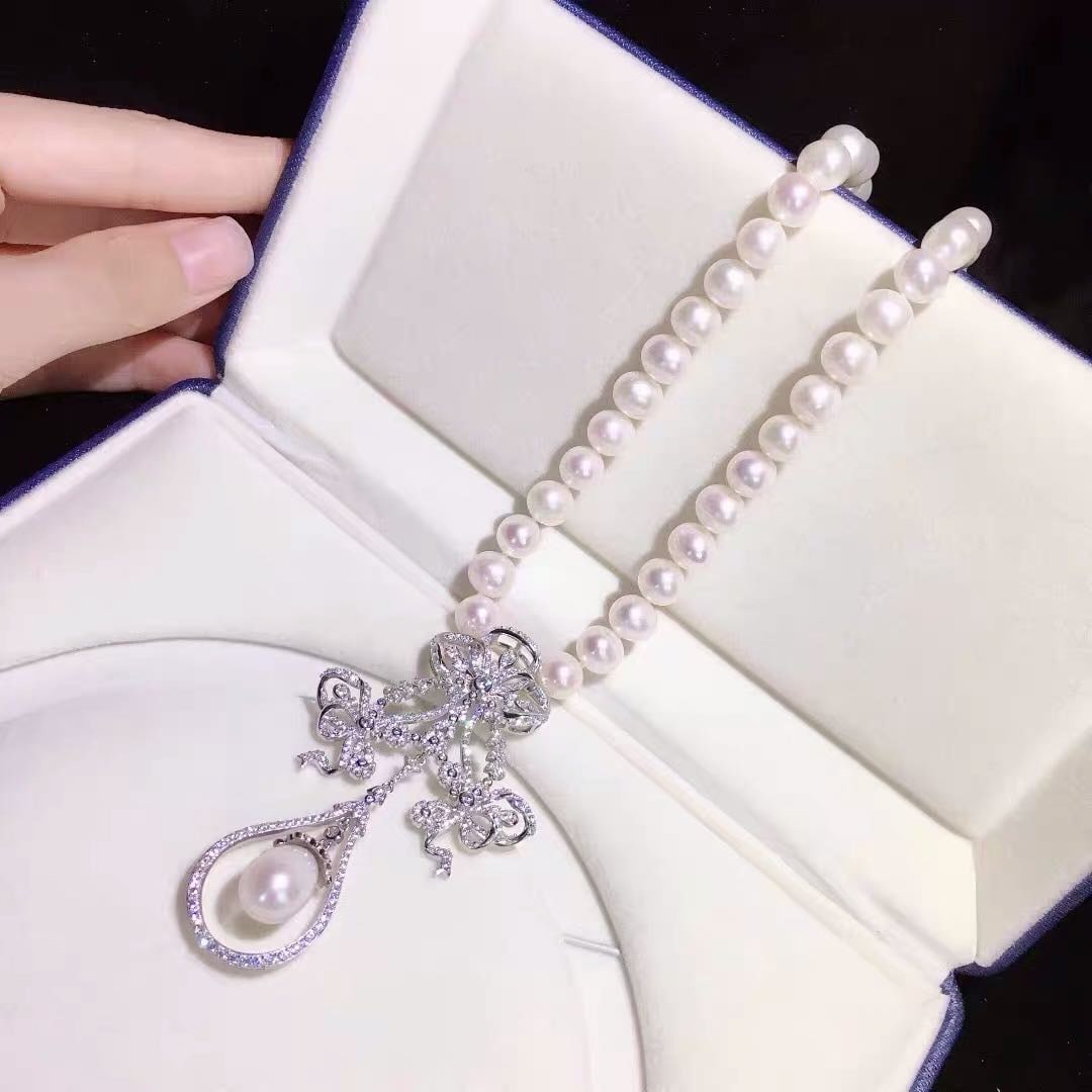 Natural Pearl Necklace 925 Silver Pendant (1 of 3)