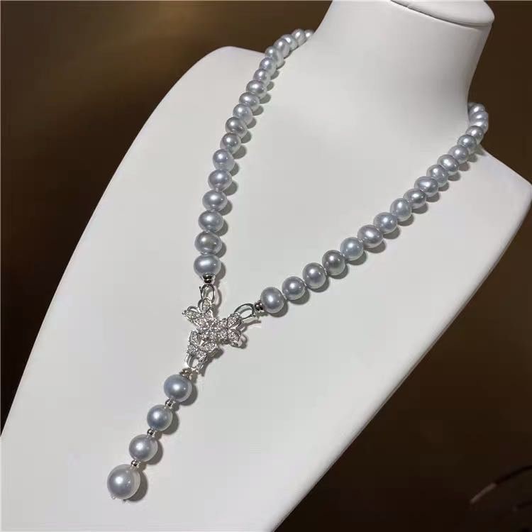 Natural Gray Pearl Necklace 925 Silver Pendant (1 of 5)