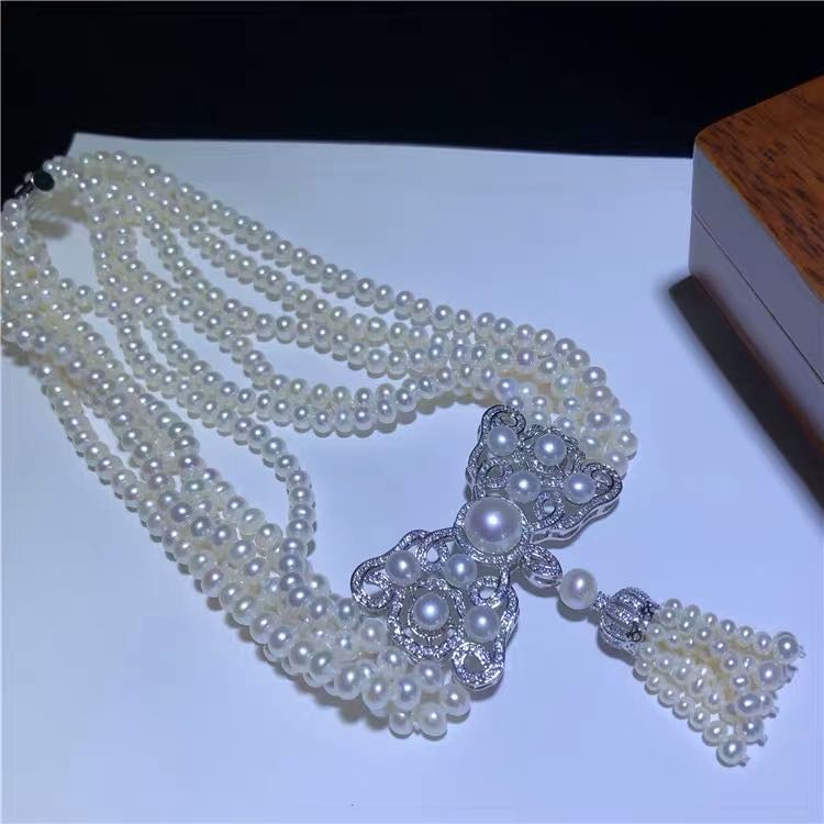 Natural Pearl Necklace 925 Silver Pendant (1 of 5)