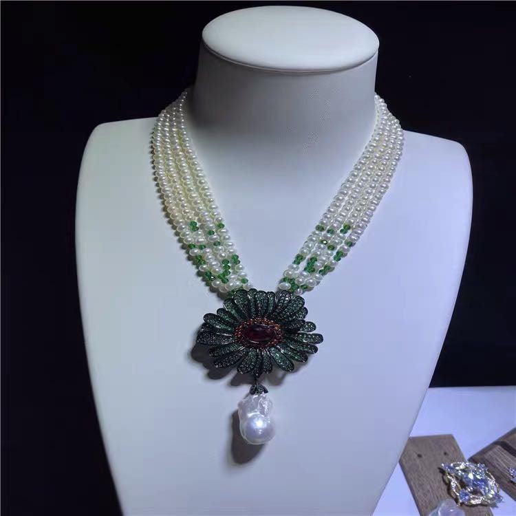 Natural Pearl Necklace 925 Silver Baroque Pearl Pendant (1 of 3)