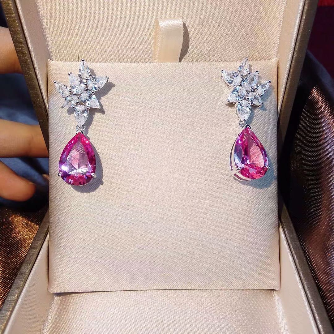925 Silver Pink Gem Earrings (1 of 3)