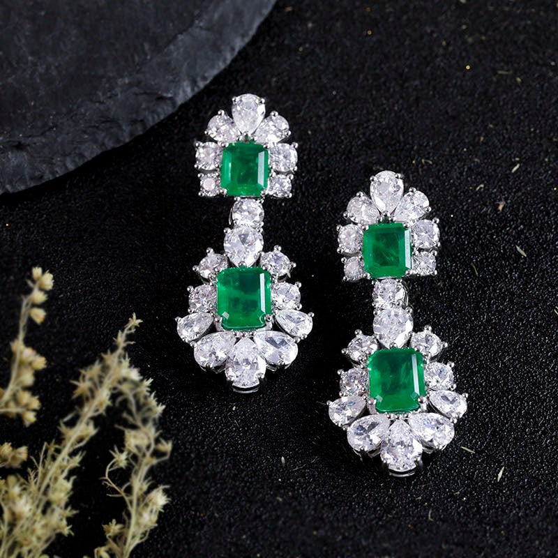 925 Silver Emerald Earrings - 2