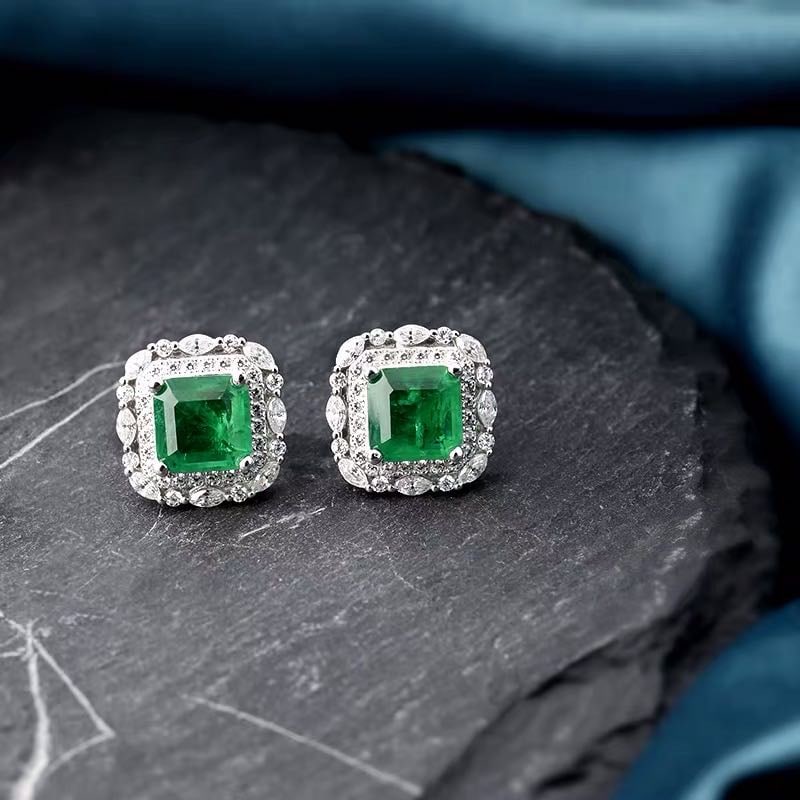 925 Silver Emerald Earrings - 2