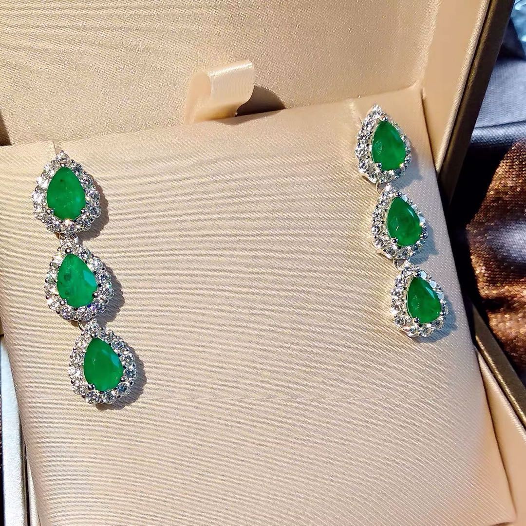 925 Silver Emerald Earrings - 2