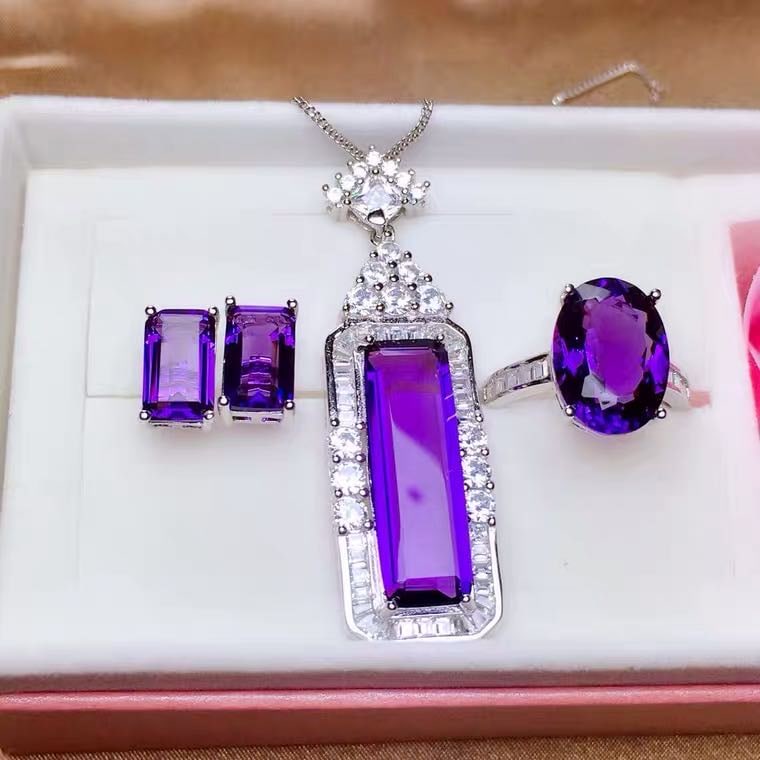 925 Silver Crystal Necklace Earrings and Ring Three-Piece Set (1 of 3)