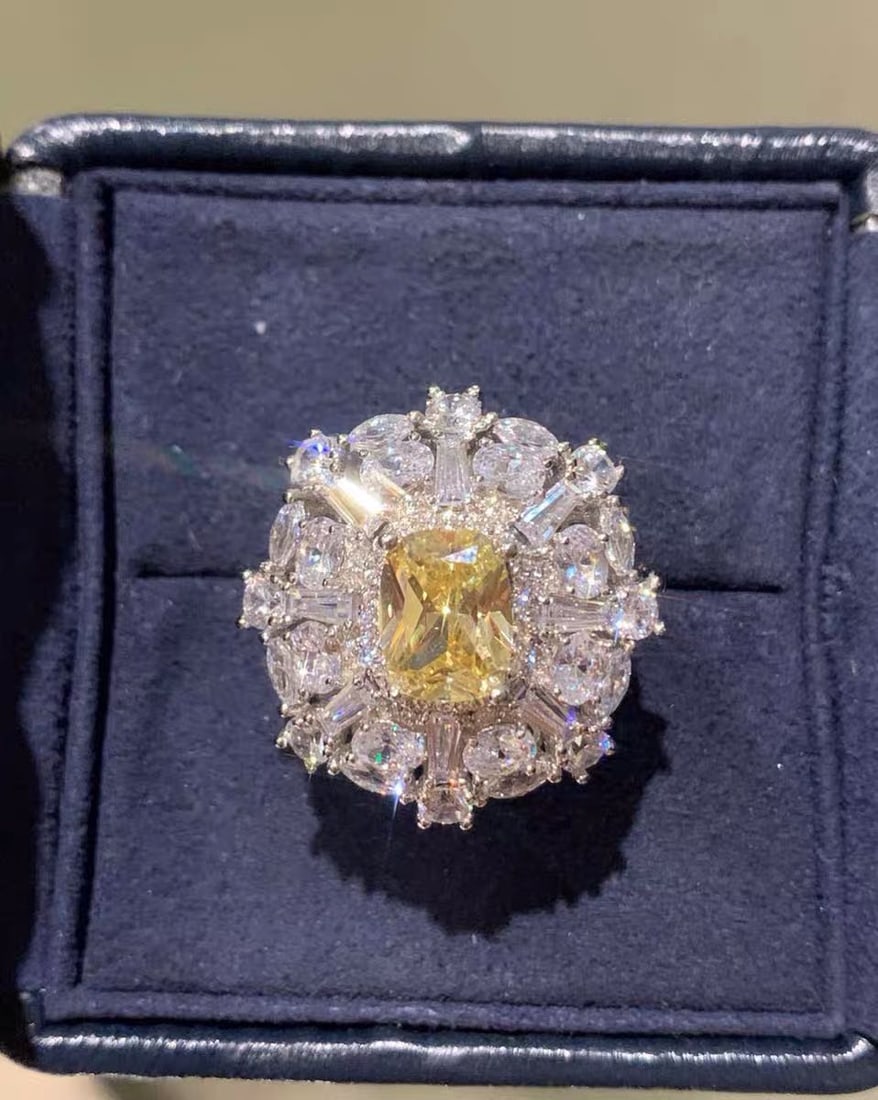 925 Silver 3ct Yellow Gem Ring (1 of 3)