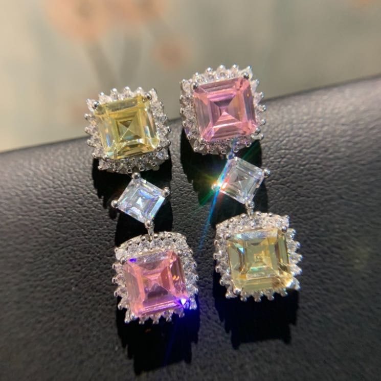 925 Silver Yellow Pink Gem Earrings (1 of 3)