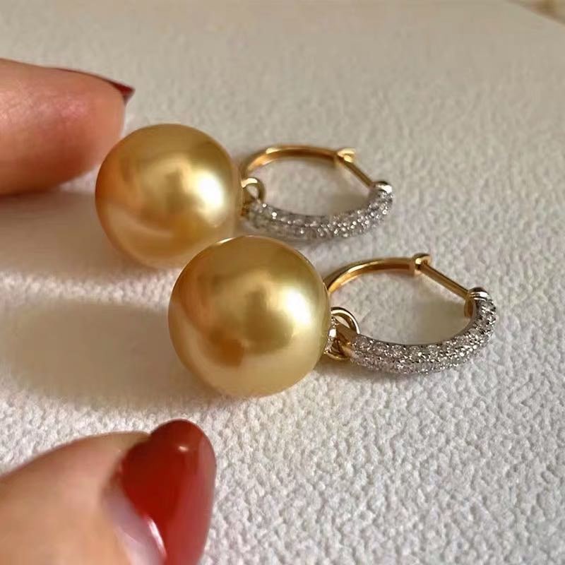 South Sea Golden Pearl 925 Silver Earrings: South Sea Golden Pearl 925 Silver Earrings ****** Metal: South Sea Pearl / Color: Golden / Pearl Diameter 13mm