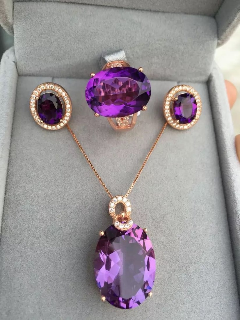 925 Silver Crystal Necklace Earrings and Ring Three-Piece Set (1 of 4)