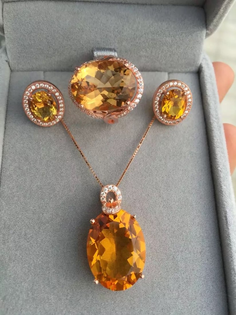 925 Silver Crystal Necklace Earrings and Ring Three-Piece Set (1 of 4)